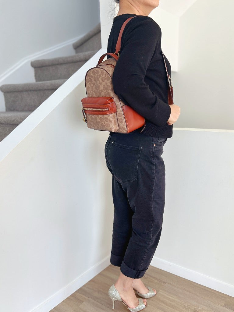 Coach Caramel Leather Monogram Double Compartment Backpack Like New