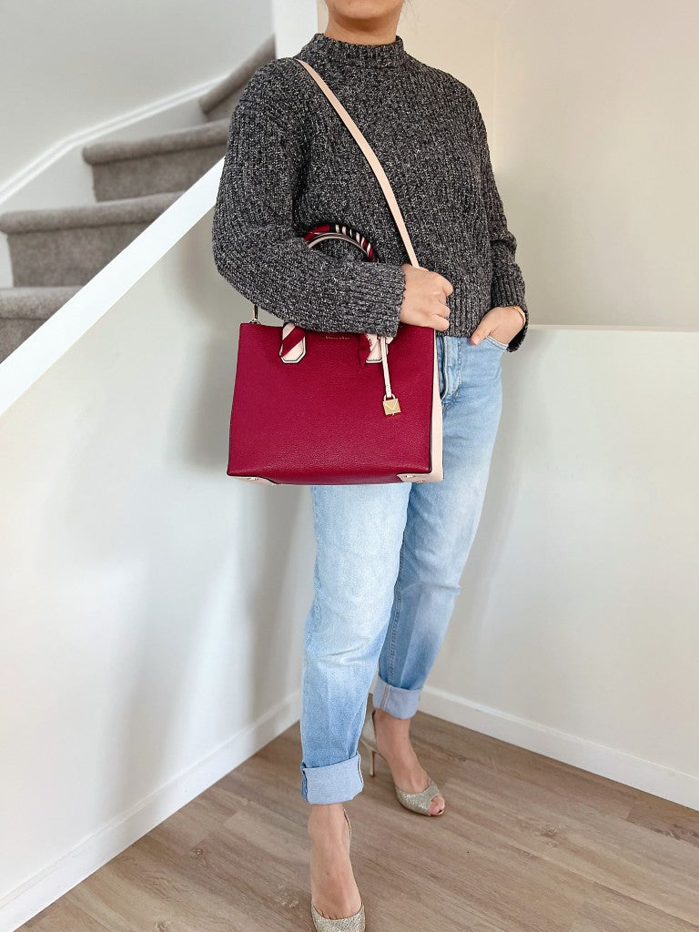 Michael Kors Two Tone Leather Triple Compartment 2 Way Shoulder Bag Like New