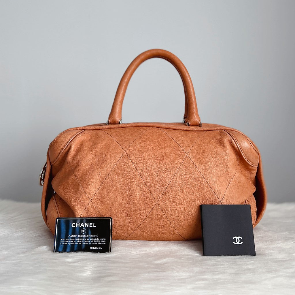 Chanel Papaya Leather Boston Zip Detail Tote Bag Excellent