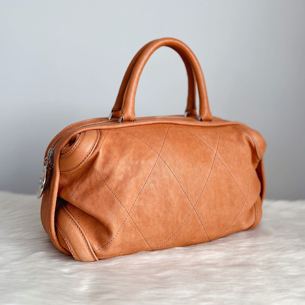Chanel Papaya Leather Boston Zip Detail Tote Bag Excellent