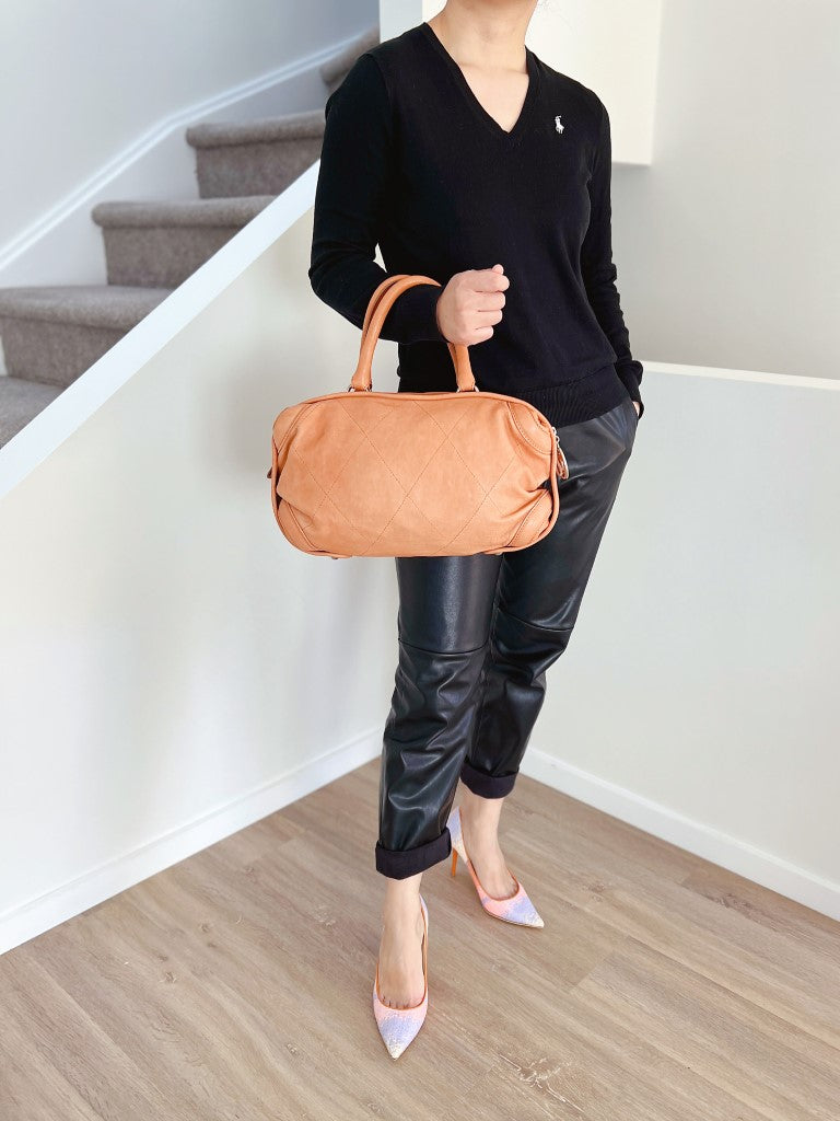 Chanel Papaya Leather Boston Zip Detail Tote Bag Excellent