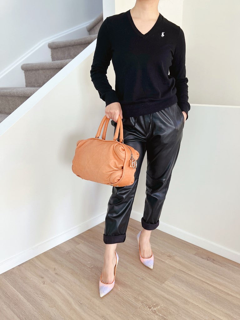 Chanel Papaya Leather Boston Zip Detail Tote Bag Excellent