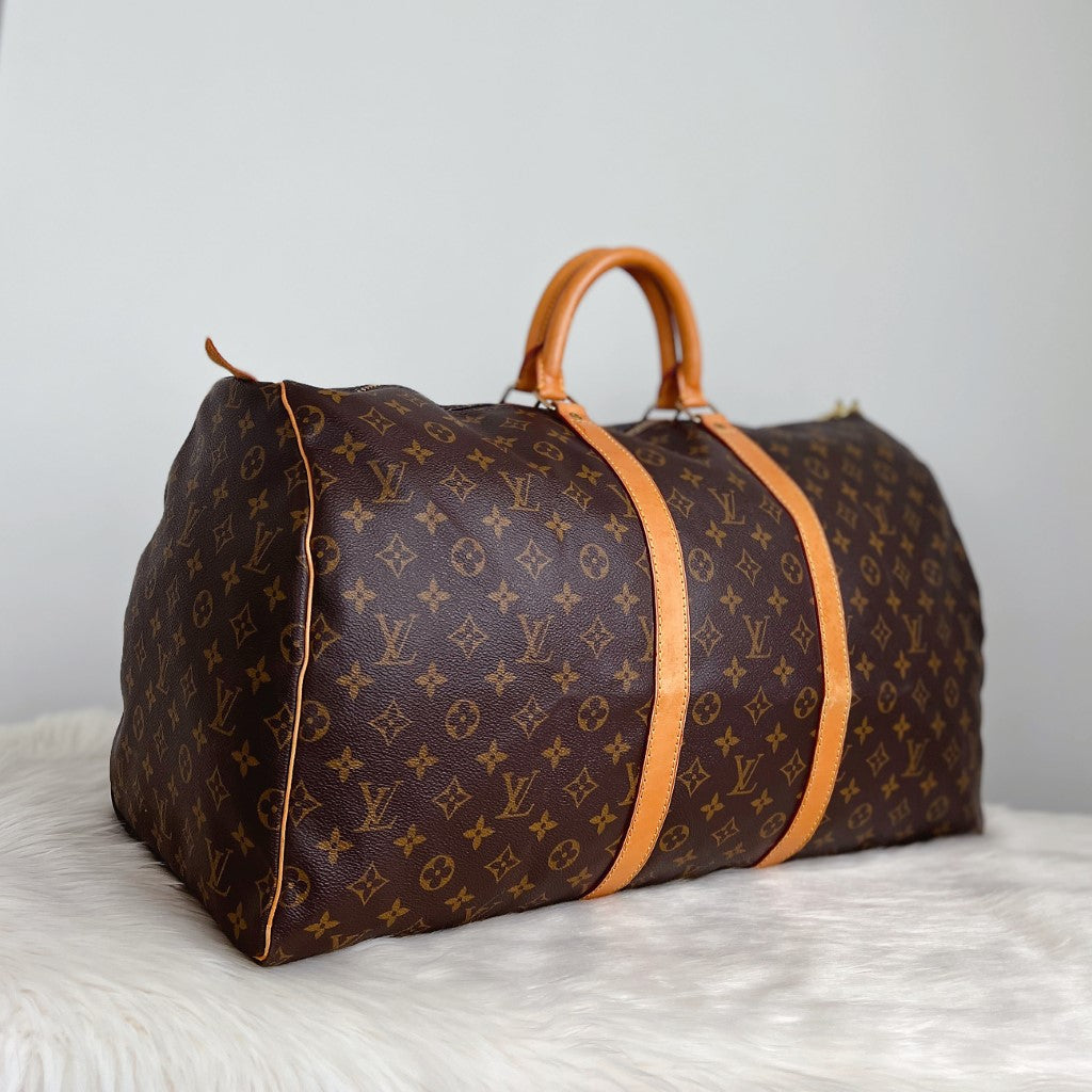 Louis Vuitton Signature Monogram Keepall 55 Travel Bag + Lock & Key