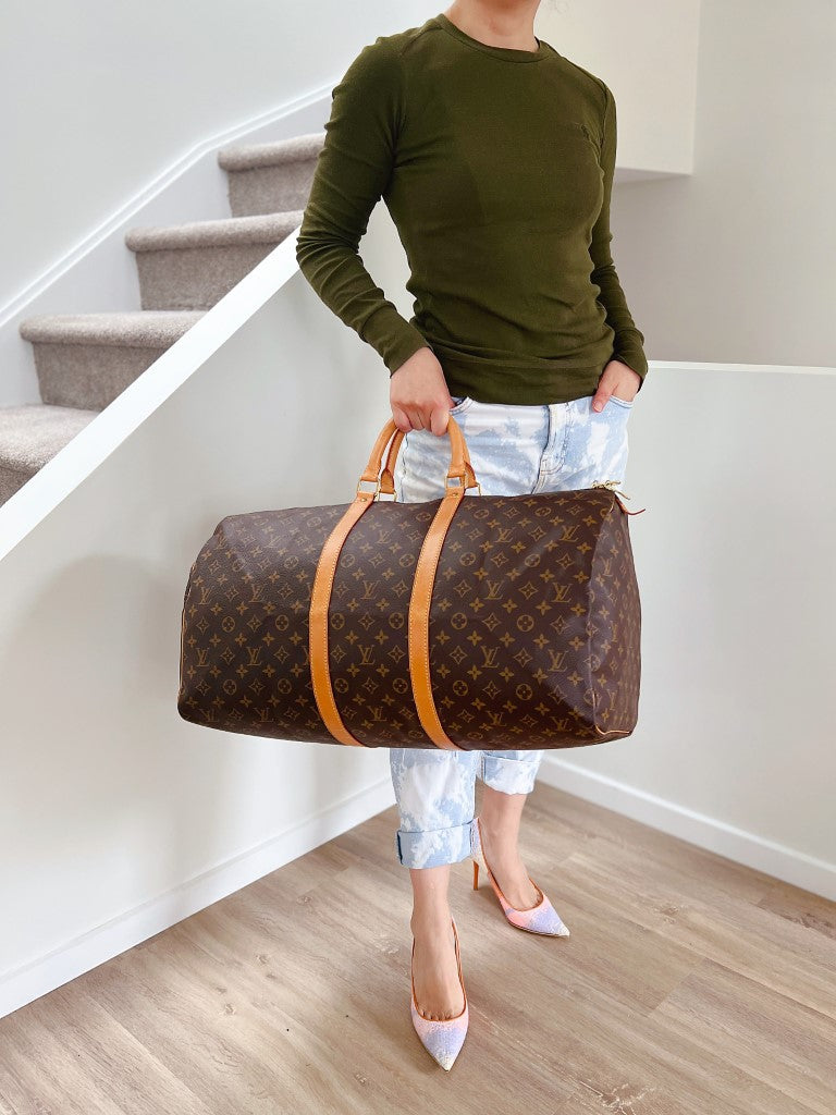 Louis Vuitton Signature Monogram Keepall 55 Travel Bag + Lock & Key