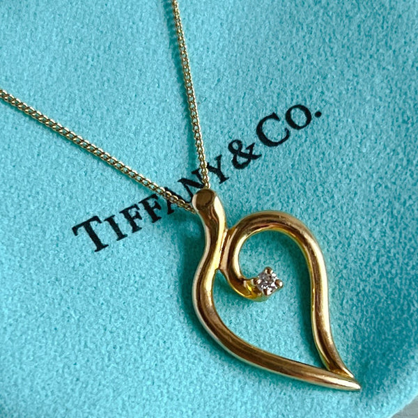 Tiffany & Co. 18K Yellow Gold 1P Diamond Open Leaf Necklace Excellent