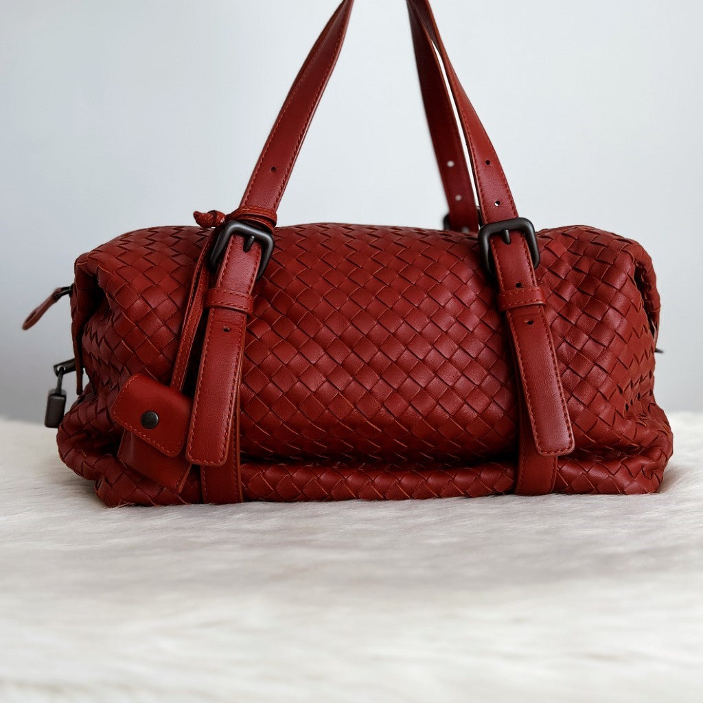 Bottega Veneta Cinnamon Signature Intrecciato Leather Boston Tote Bag