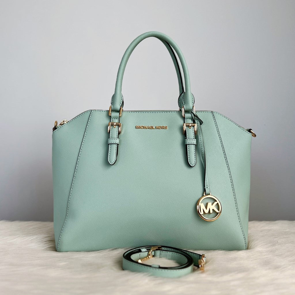 Michael Kors Mint Leather Charm Detail Large 2 Way Shoulder Bag Excell