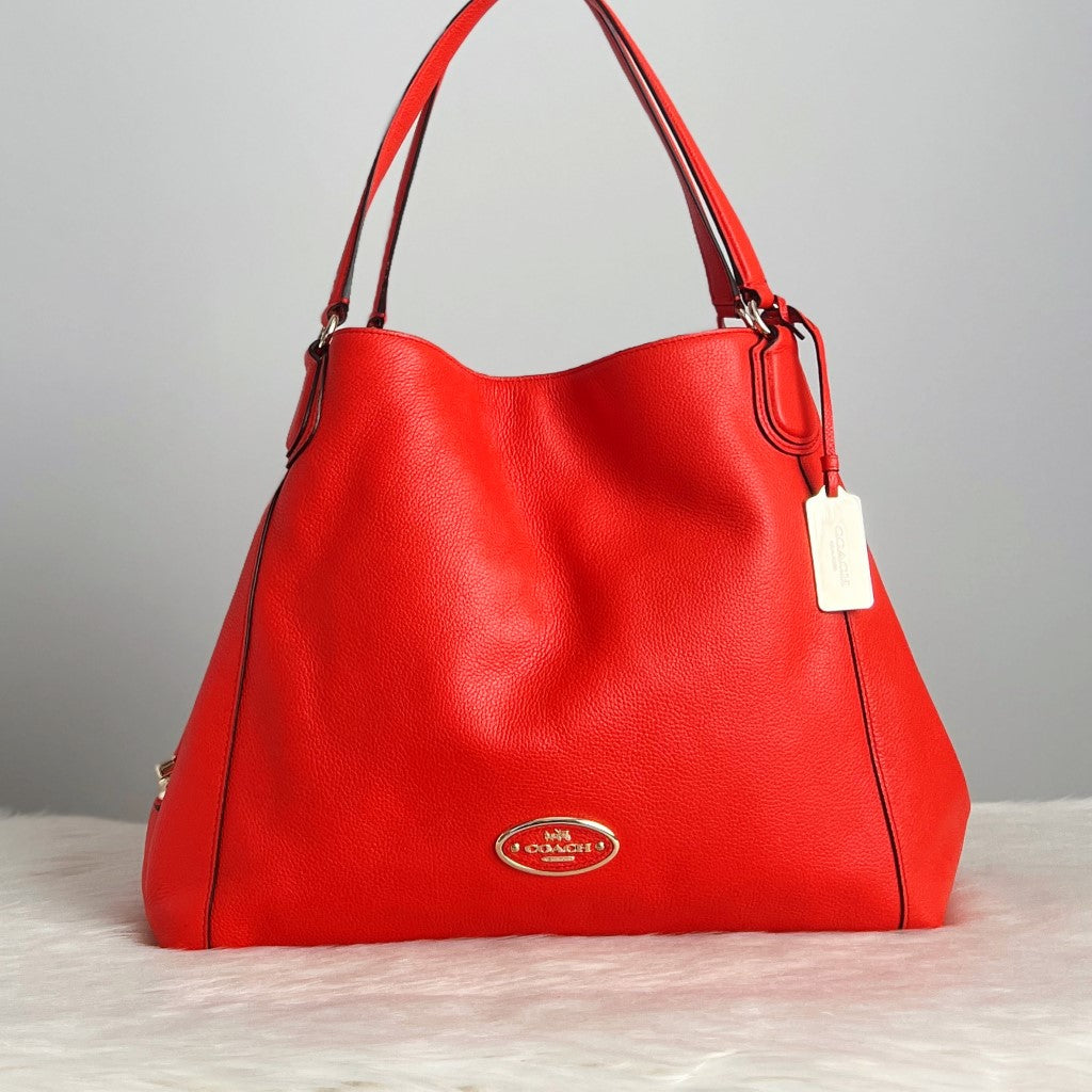 Coach Orange Leather Triple Compartments Shoulder Bag Excellent