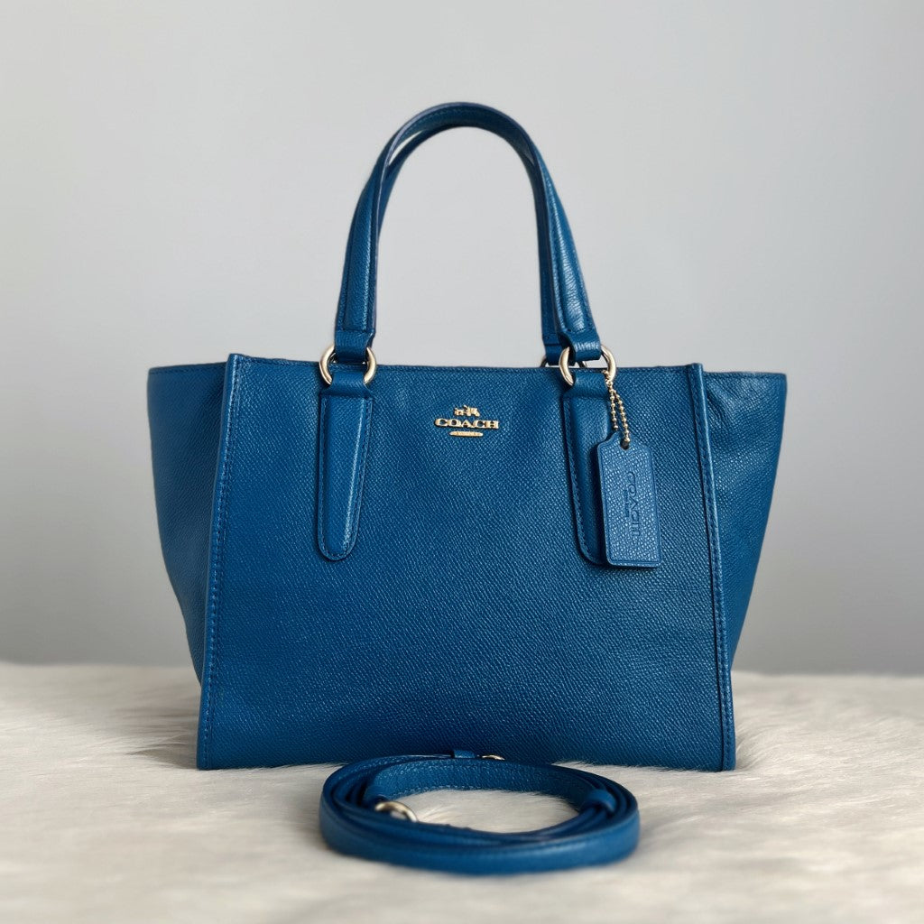 Coach blue leather tote hotsell