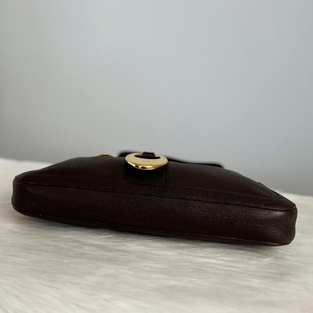 Bvlgari Chocolate Leather Front Ring Classic Shoulder Bag