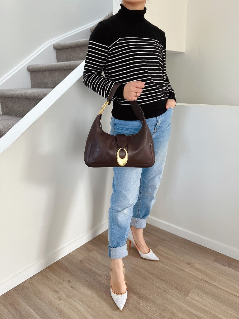 Bvlgari Chocolate Leather Front Ring Classic Shoulder Bag