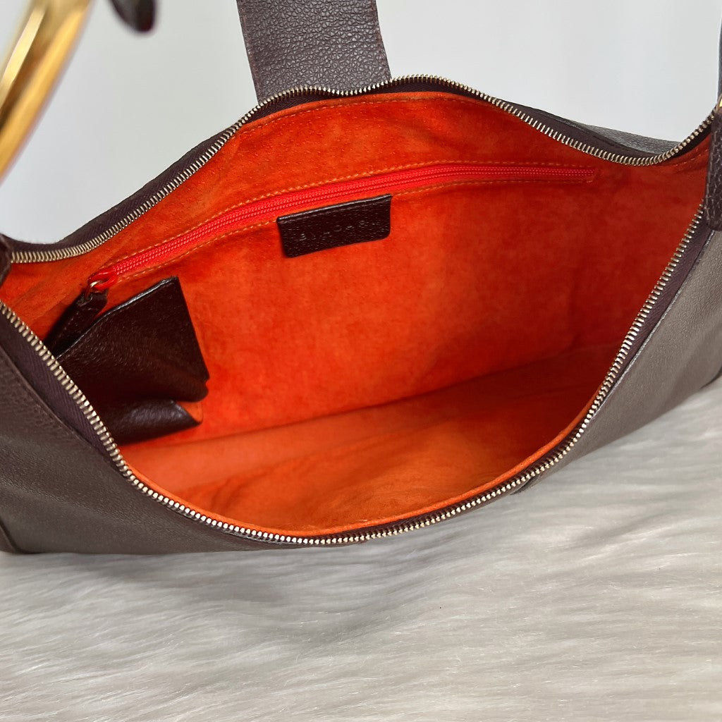 Bvlgari Chocolate Leather Front Ring Classic Shoulder Bag