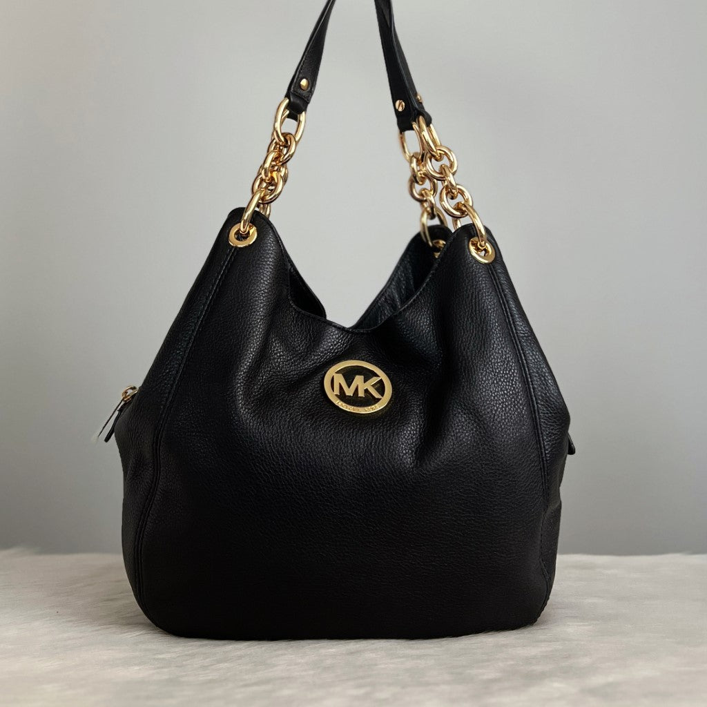 Michael Kors Black Leather Slouchy Triple Compartment Shoulder Bag Exc