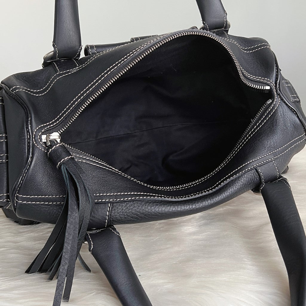 Bally Black Leather Tassel Charm Classic Shoulder Bag Like New
