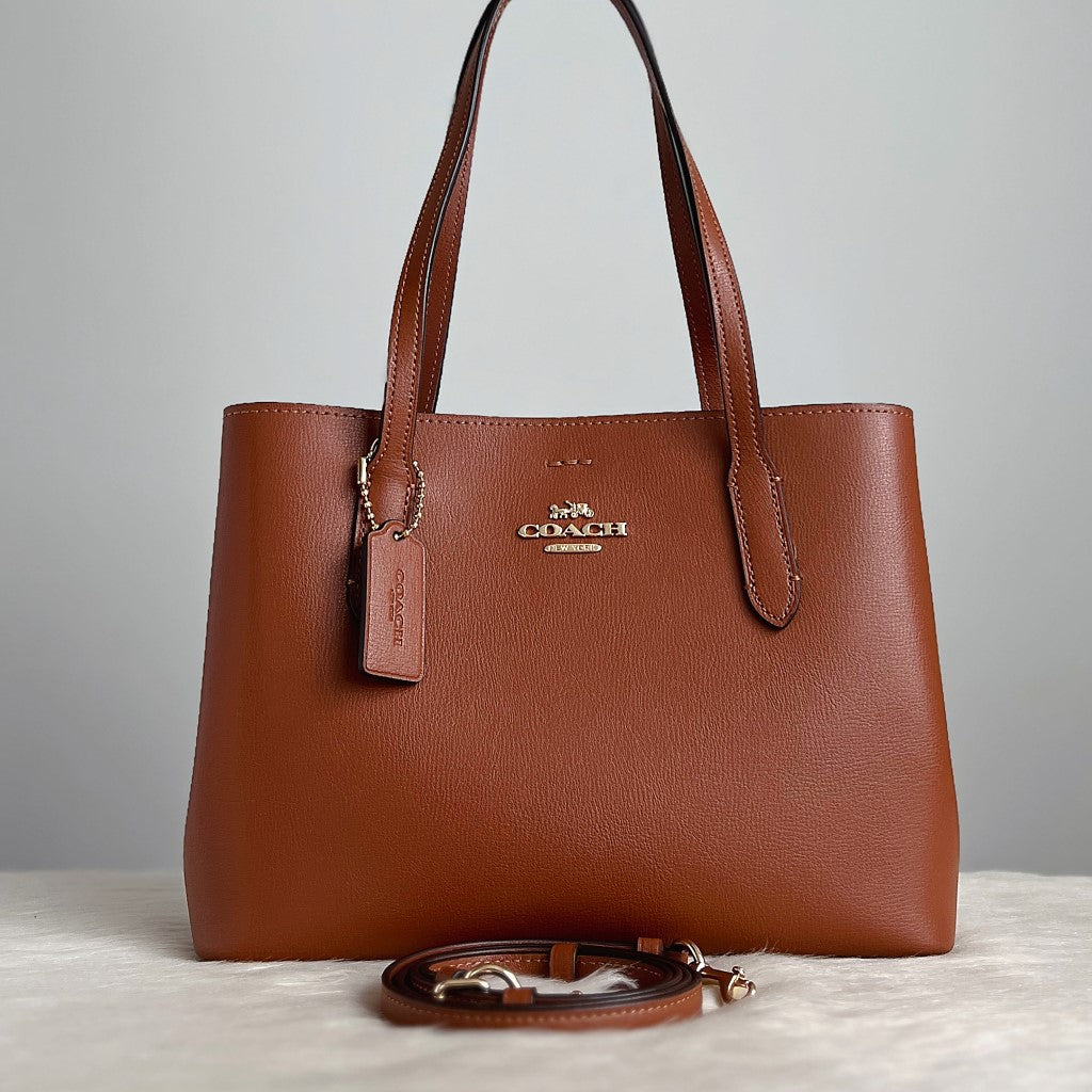 Coach Caramel Leather Carryall Triple Compartment 2 Way Shoulder Bag L ...