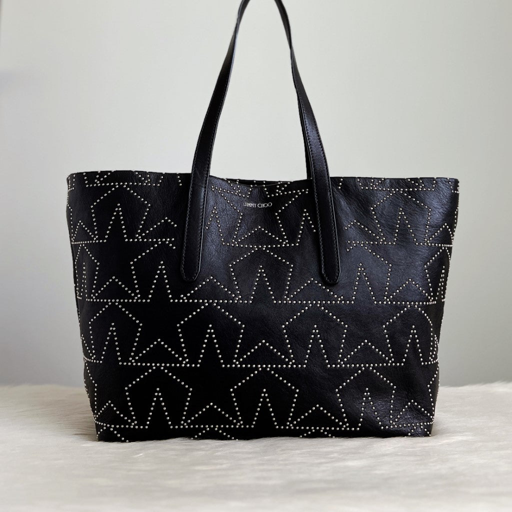 Jimmy Choo Signature Black Leather Solar Studded Shoulder Bag Excellen