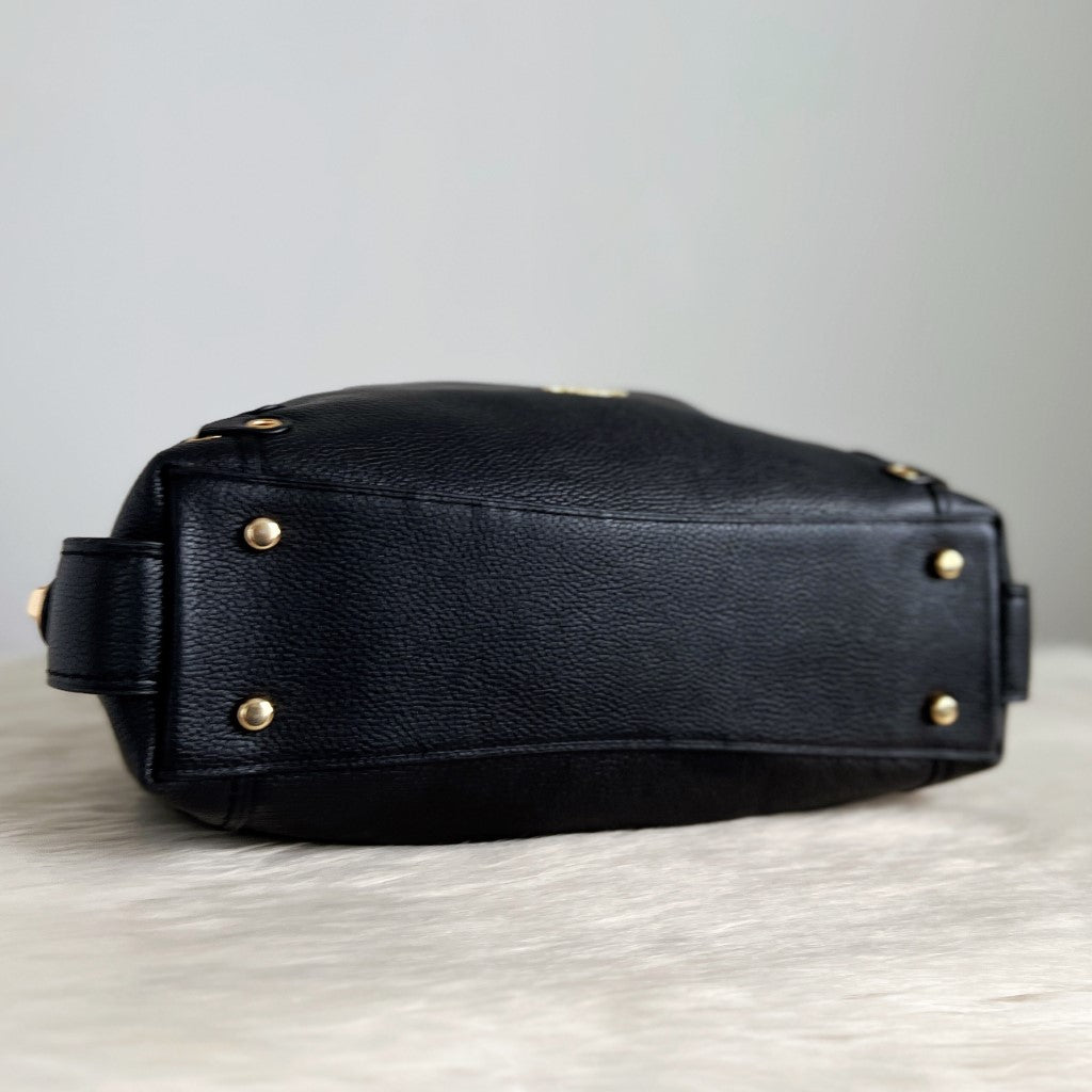 Coach Black Leather Studded Triple Compartments Shoulder Bag Like New