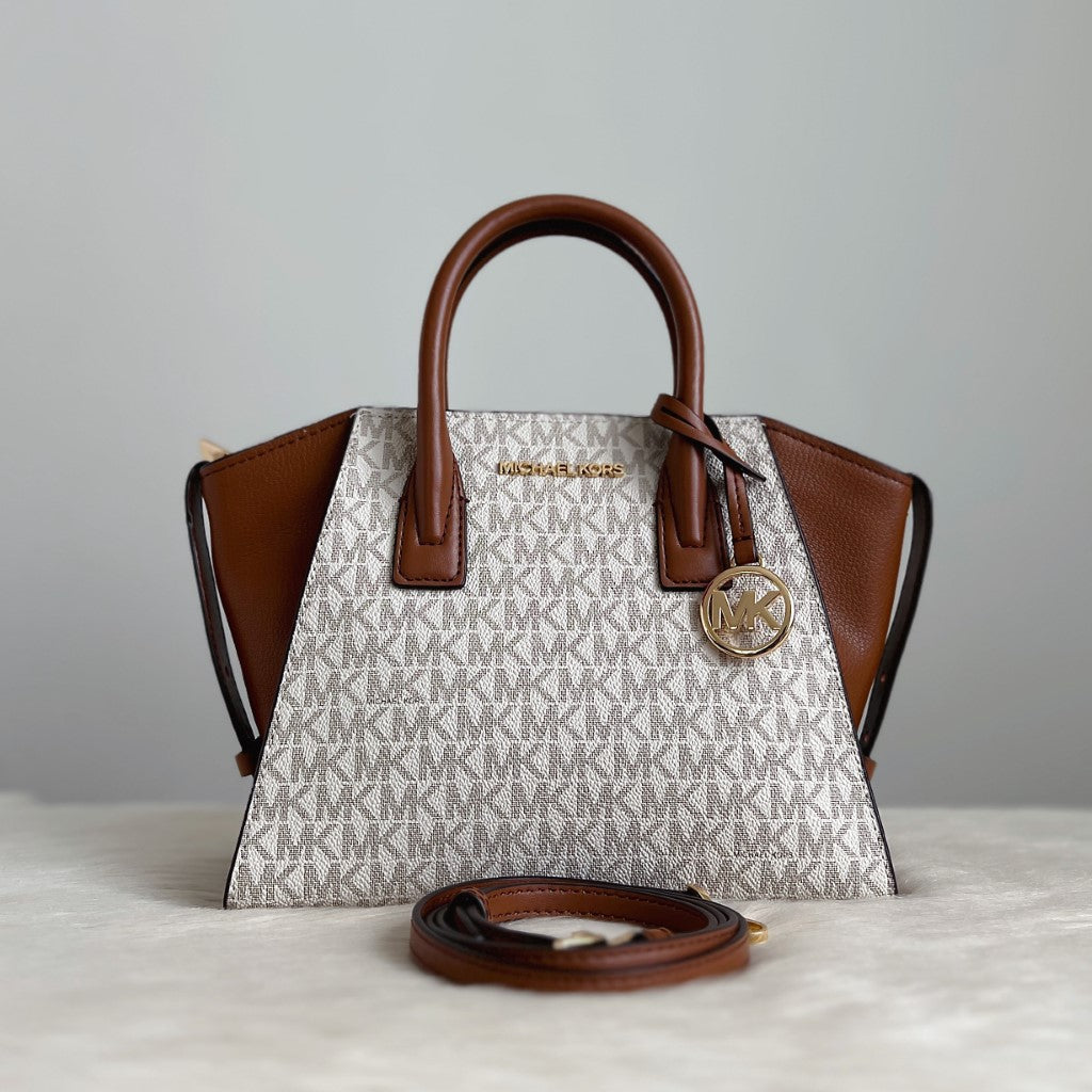 Michael Kors Caramel Leather MK Monogram 2 Way Shoulder Bag Like New