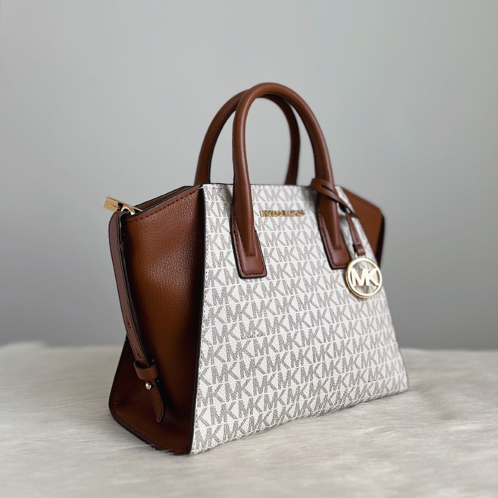 Michael Kors Caramel Leather MK Monogram 2 Way Shoulder Bag Like New