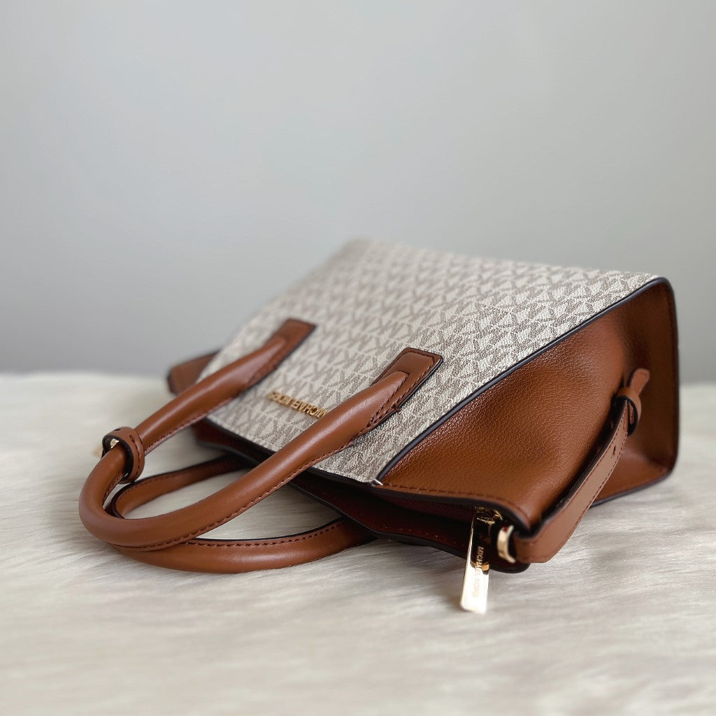 Michael Kors Caramel Leather MK Monogram 2 Way Shoulder Bag Like New