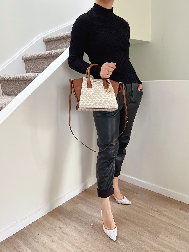 Michael Kors Caramel Leather MK Monogram 2 Way Shoulder Bag Like New