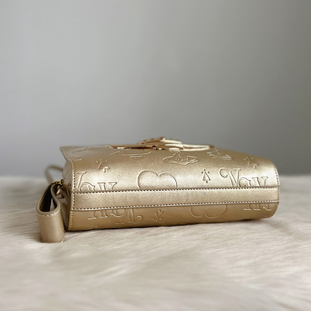 Vivienne Westwood Gold Patent Leather Box Shoulder Bag New with Tags