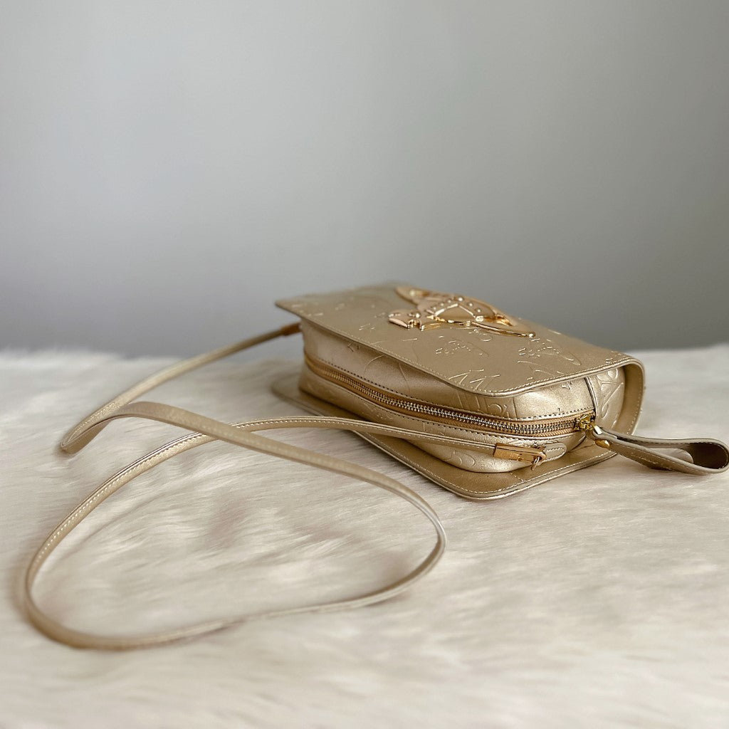 Vivienne Westwood Gold Patent Leather Box Shoulder Bag New with Tags
