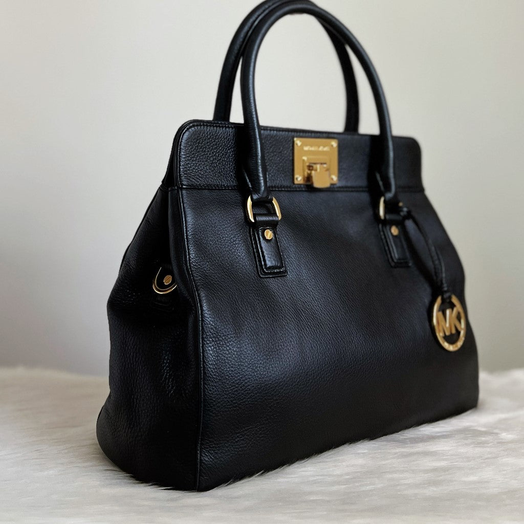 Michael Kors Black Leather MK Charm Career Tote Bag