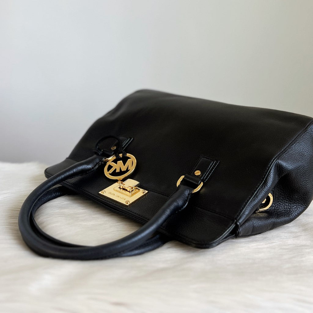 Michael Kors Black Leather MK Charm Career Tote Bag