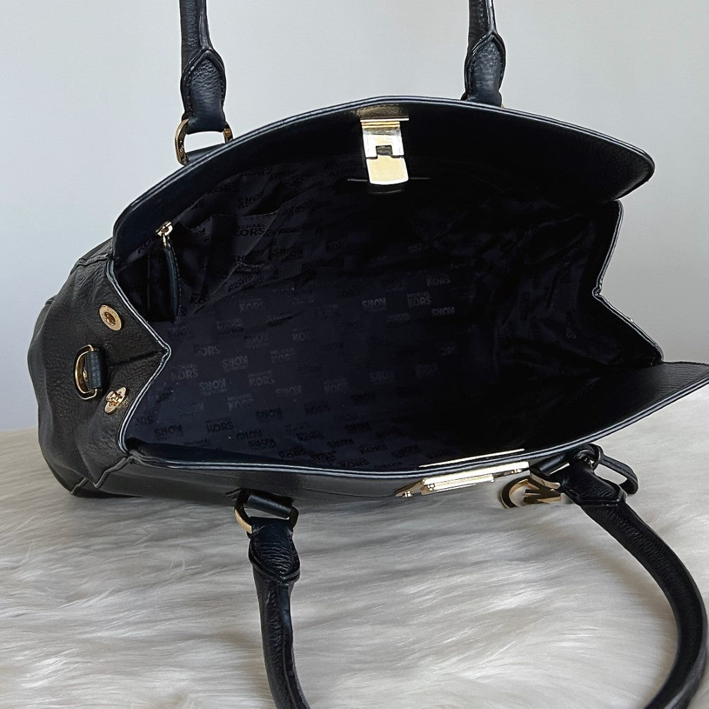 Michael Kors Black Leather MK Charm Career Tote Bag