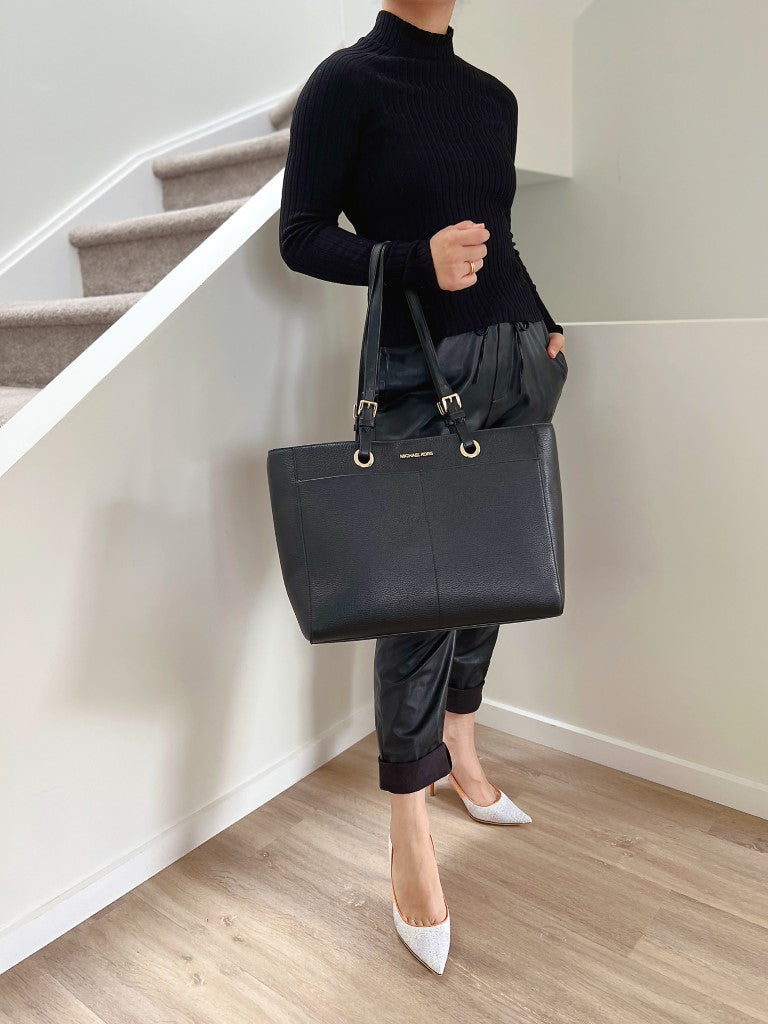 Michael Kors Black Leather Triple Compartment Large Shoulder Bag Excellent