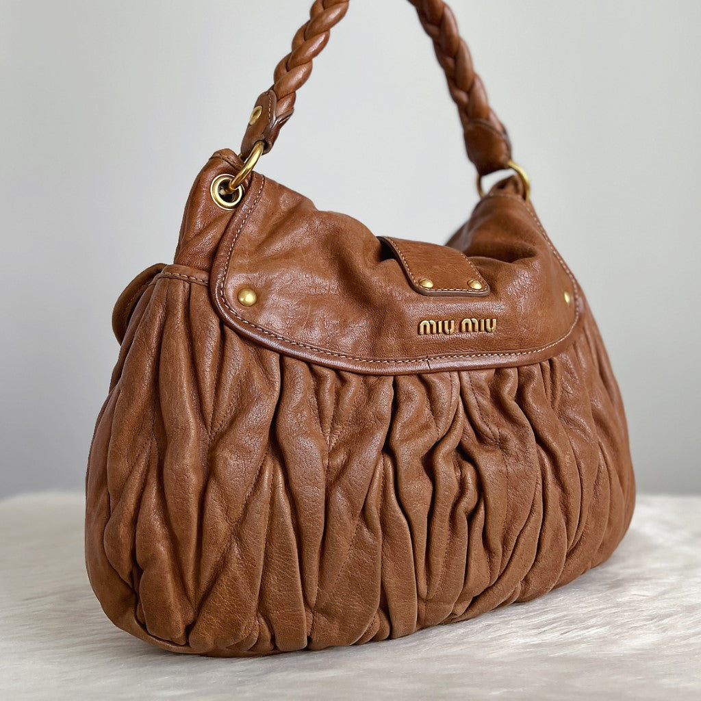 Miu Miu Caramel Leather Nappa Buckle 2 Way Shoulder Bag