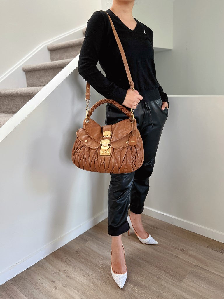 Miu Miu Caramel Leather Nappa Buckle 2 Way Shoulder Bag