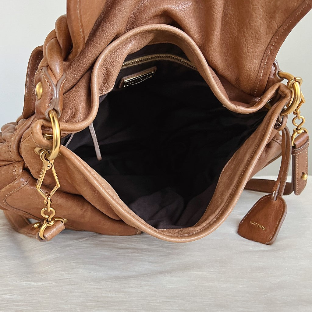 Miu Miu Caramel Leather Nappa Buckle 2 Way Shoulder Bag