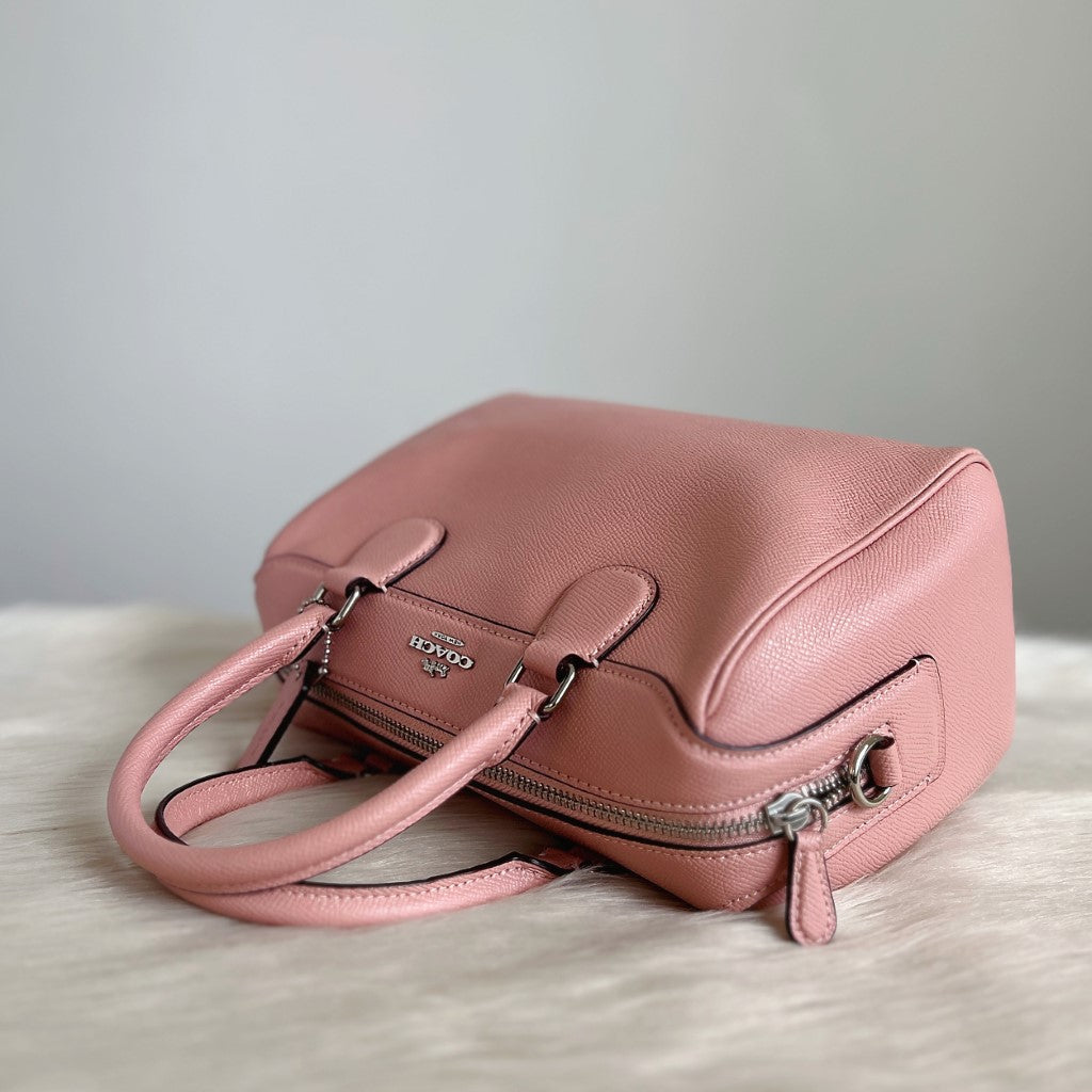 Coach Pink Leather Front Logo Boston 2 Way Shoulder Bag Excellent