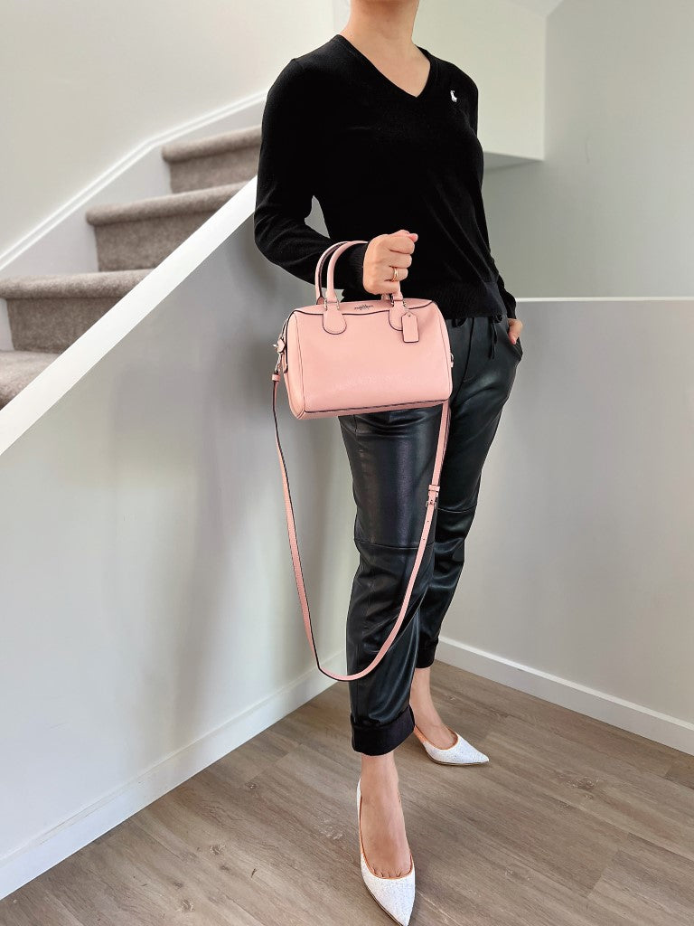 Coach Pink Leather Front Logo Boston 2 Way Shoulder Bag Excellent