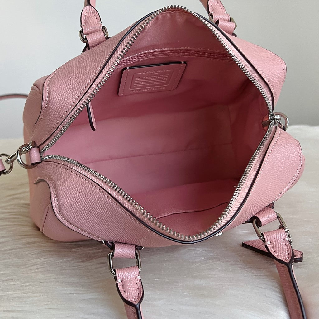 Coach Pink Leather Front Logo Boston 2 Way Shoulder Bag Excellent