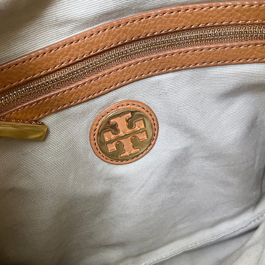 Tory Burch Caramel Leather Front Logo Crossbody Shoulder Bag