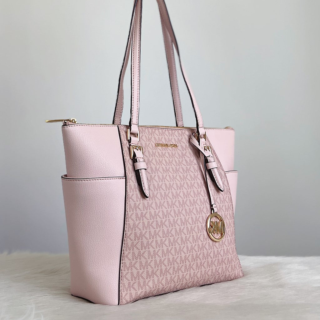 Michael Kors Pink Leather MK Monogram Patchwork Shoulder Bag Like New