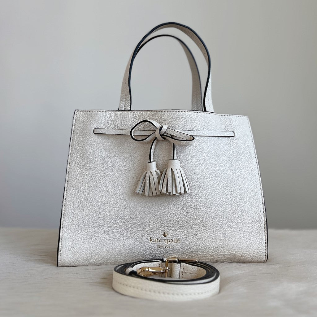 Kate Spade White Leather Triple Compartment 2 Way Shoulder Bag Excellent