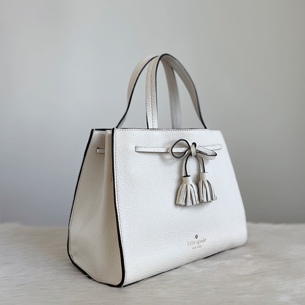 Kate Spade White Leather Triple Compartment 2 Way Shoulder Bag Excellent