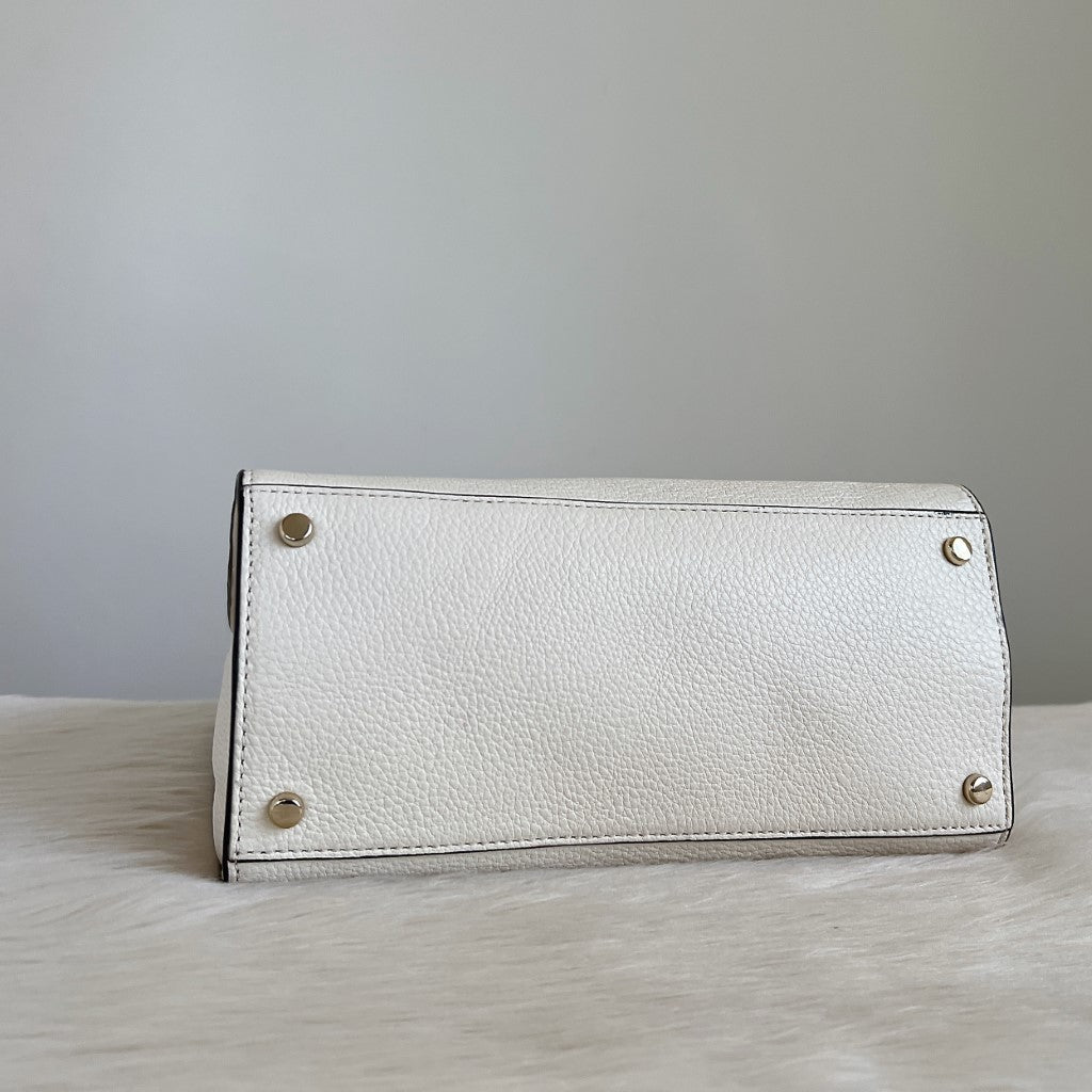 Kate Spade White Leather Triple Compartment 2 Way Shoulder Bag Excellent