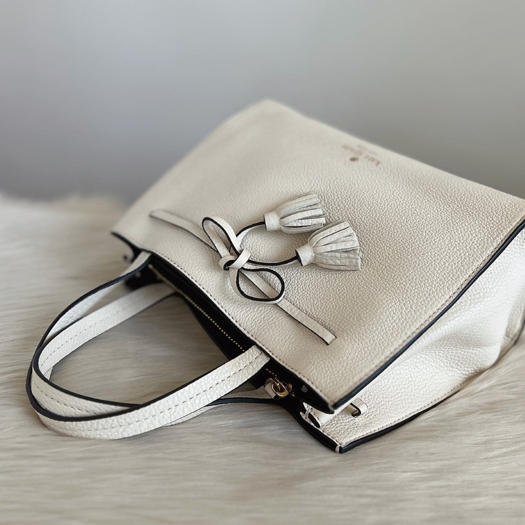Kate Spade White Leather Triple Compartment 2 Way Shoulder Bag Excellent