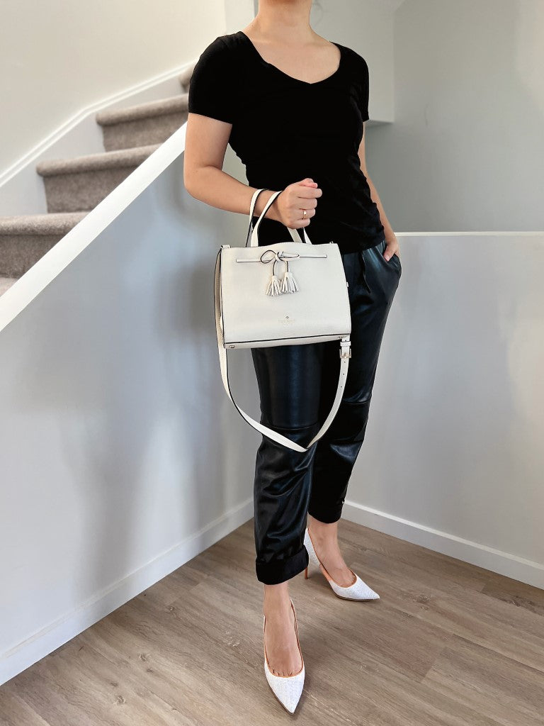 Kate Spade White Leather Triple Compartment 2 Way Shoulder Bag Excellent