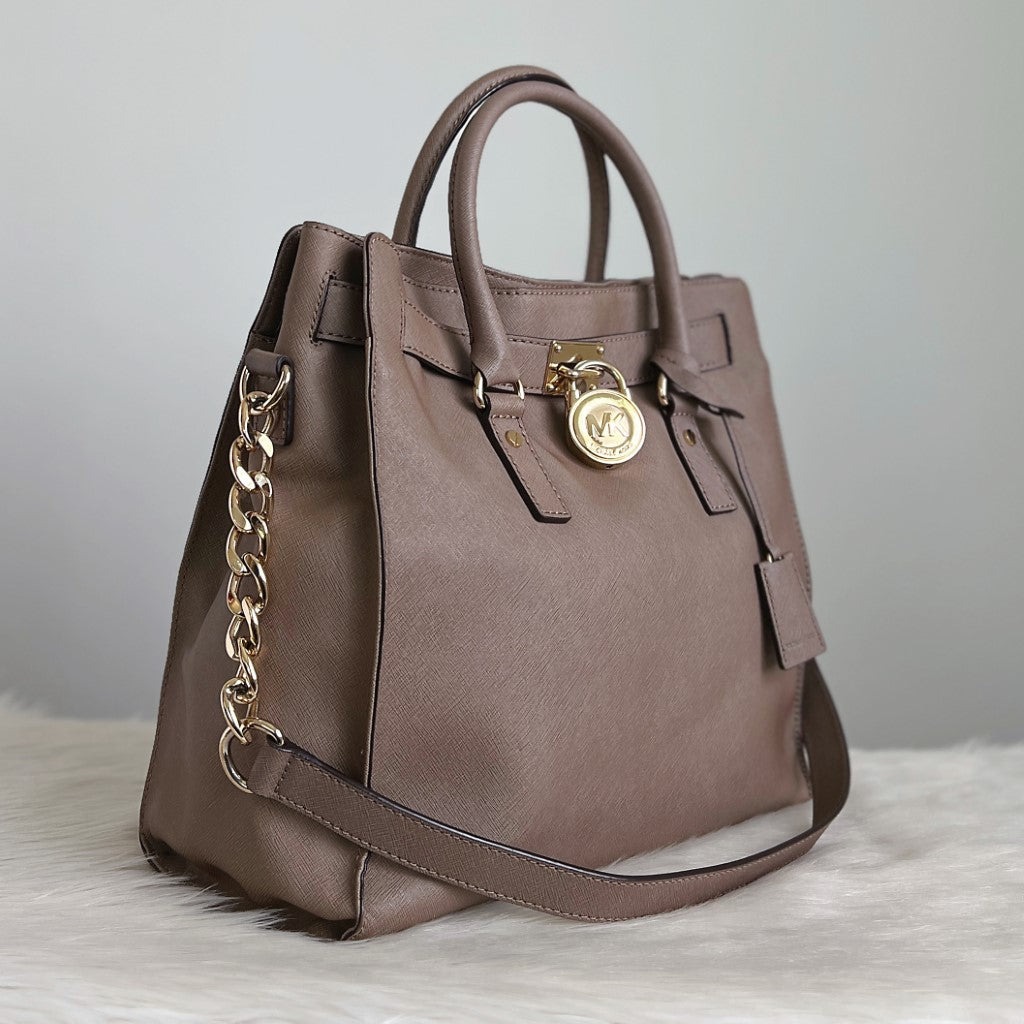 Michael Kors Taupe Leather Hamilton Large 2 Way Shoulder Bag