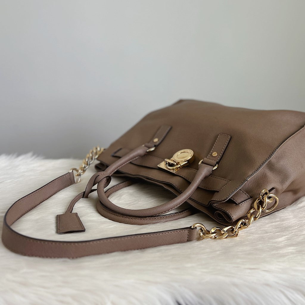 Michael Kors Taupe Leather Hamilton Large 2 Way Shoulder Bag