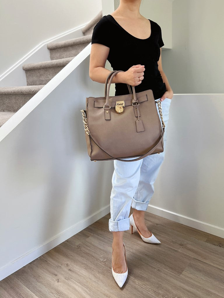 Michael Kors Taupe Leather Hamilton Large 2 Way Shoulder Bag