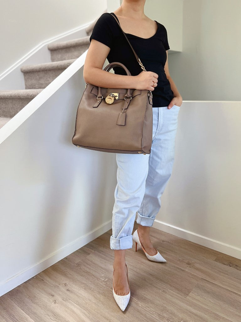Michael Kors Taupe Leather Hamilton Large 2 Way Shoulder Bag
