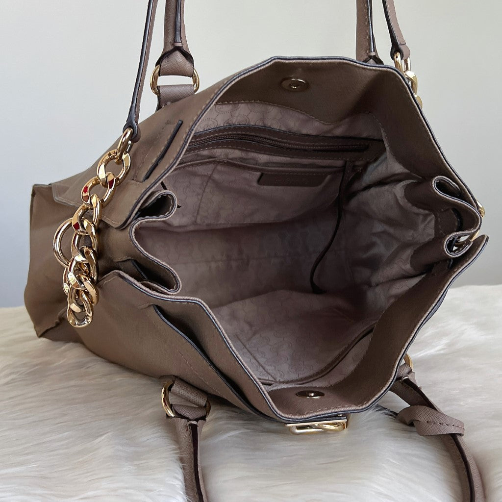 Michael Kors Taupe Leather Hamilton Large 2 Way Shoulder Bag