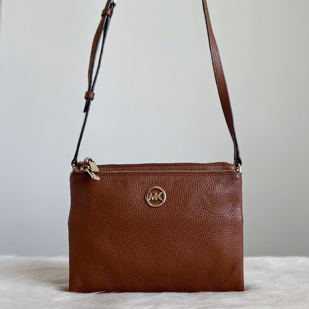 Michael Kors Caramel Leather Multi-compartment Crossbody Shoulder Bag